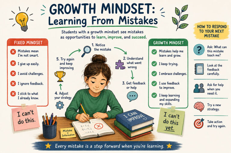 How do students with a growth mindset see their mistakes